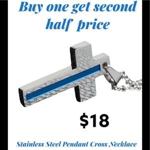 Stainless Steel pendant cross necklace blue line